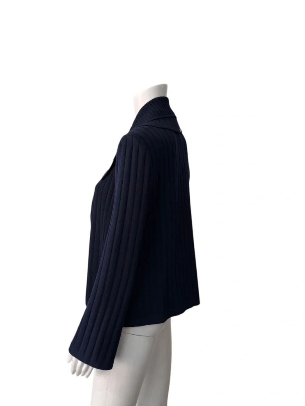 St. John Navy Blue Open Cardigan With Layered Collar Size Petite